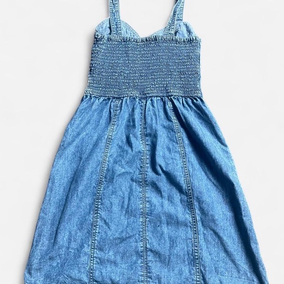 Japna Denim Y2K Coquette Casual Lightweight Dress w/ Pockets Sz XS Ribbed Back - Picture 3 of 6